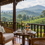 Scenic Sri Lankan tea plantation with lush green hills.